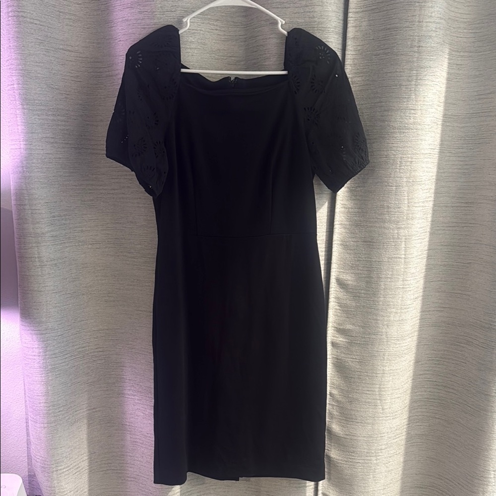 Ann Taylor Black Sheath Dress with Puff Sleeves